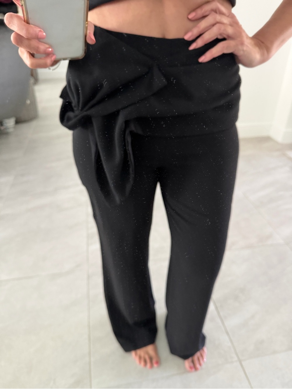 Women's Black Wide-Leg Tie-Front Pants
